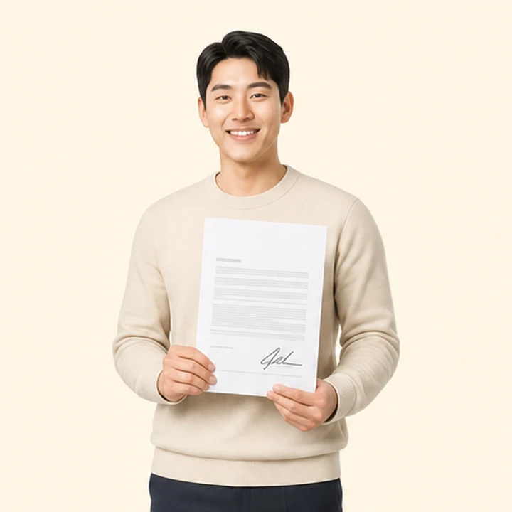 신용불량 카니발 장기렌트 서면 견적서를 들고 있는 고객
